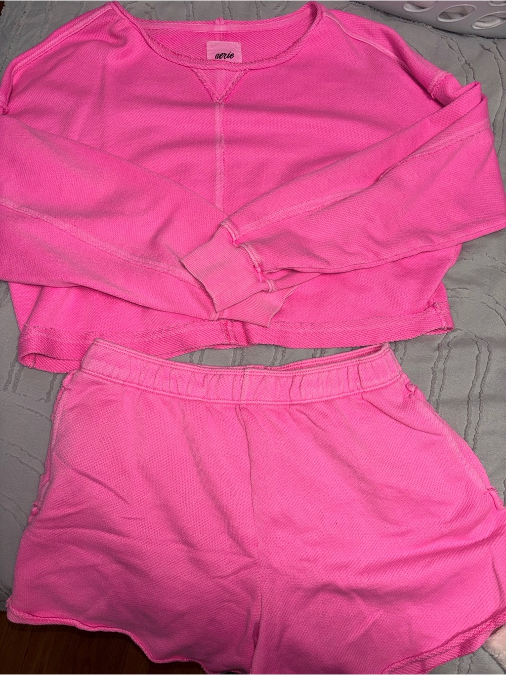 Aerie pink waffle knit sweater and shorts set